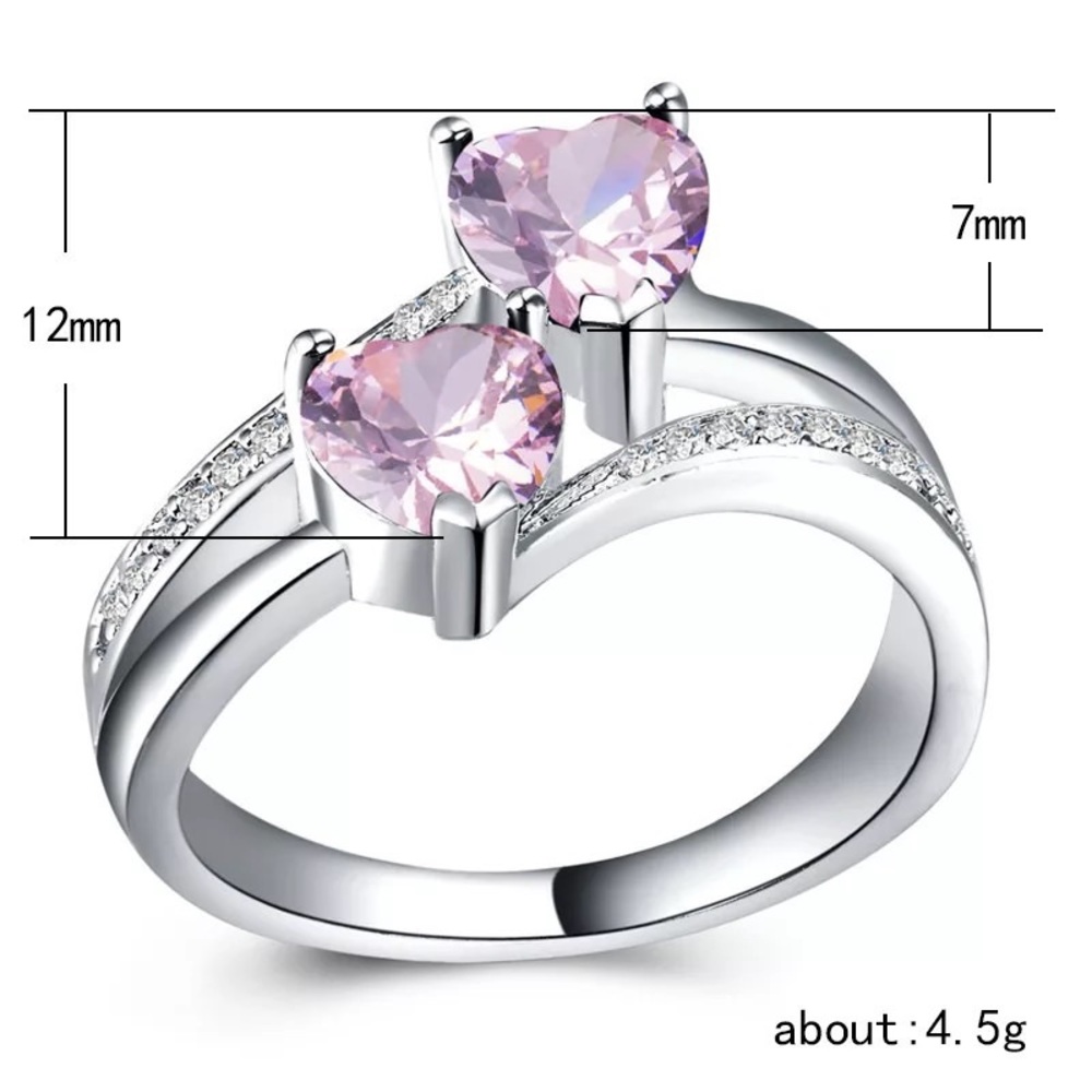 New 925 Silver Two Romantic Hearts Shape Sapphire Ring - Picture 4 of 5